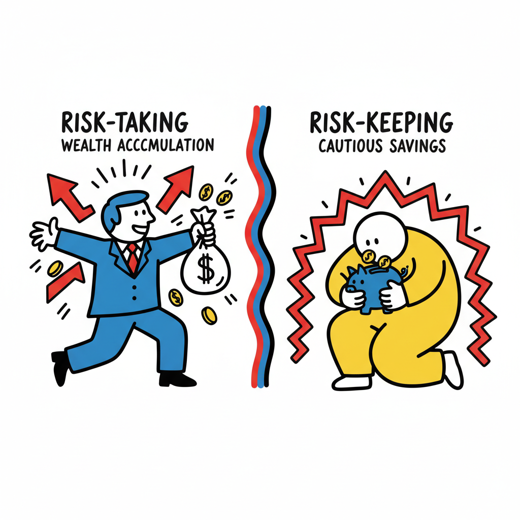 Illustration contrasting risk-taking and risk-keeping in finance