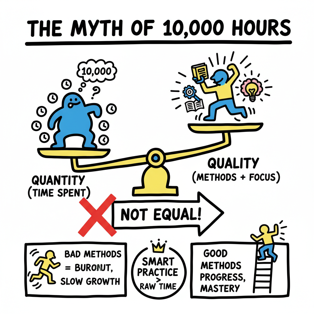 Infographic illustrating the myth of the 10,000 hour rule